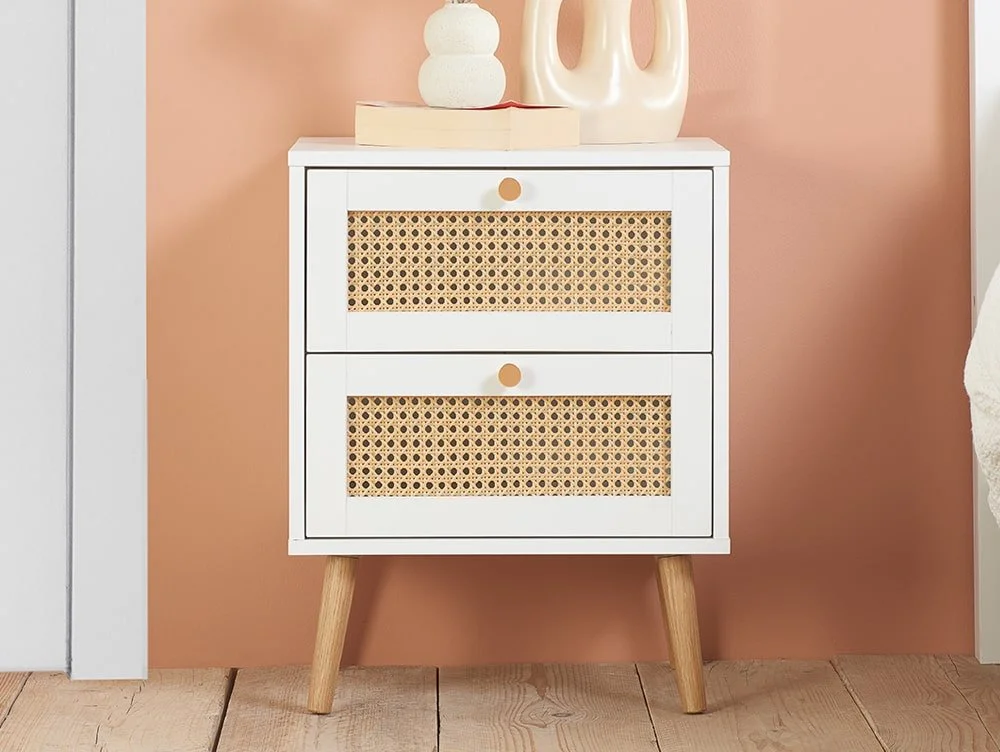 Birlea Furniture & Beds Birlea Croxley Rattan and White 2 Drawer Bedside Table