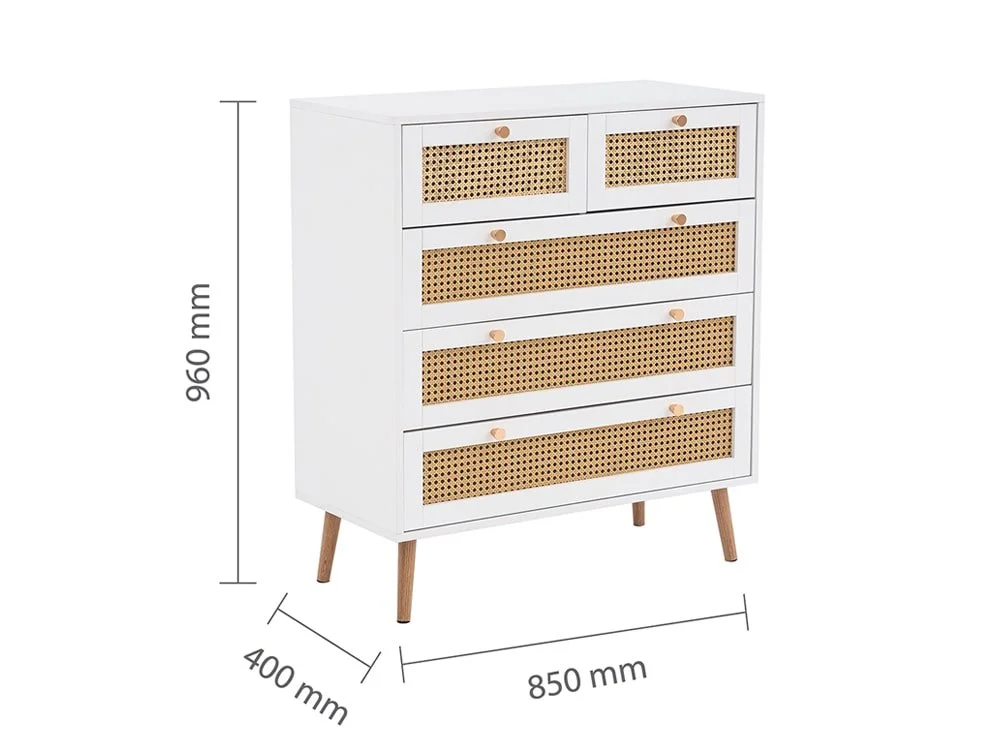 Birlea Furniture & Beds Birlea Croxley Rattan and White 3+2 Drawer Chest of Drawers