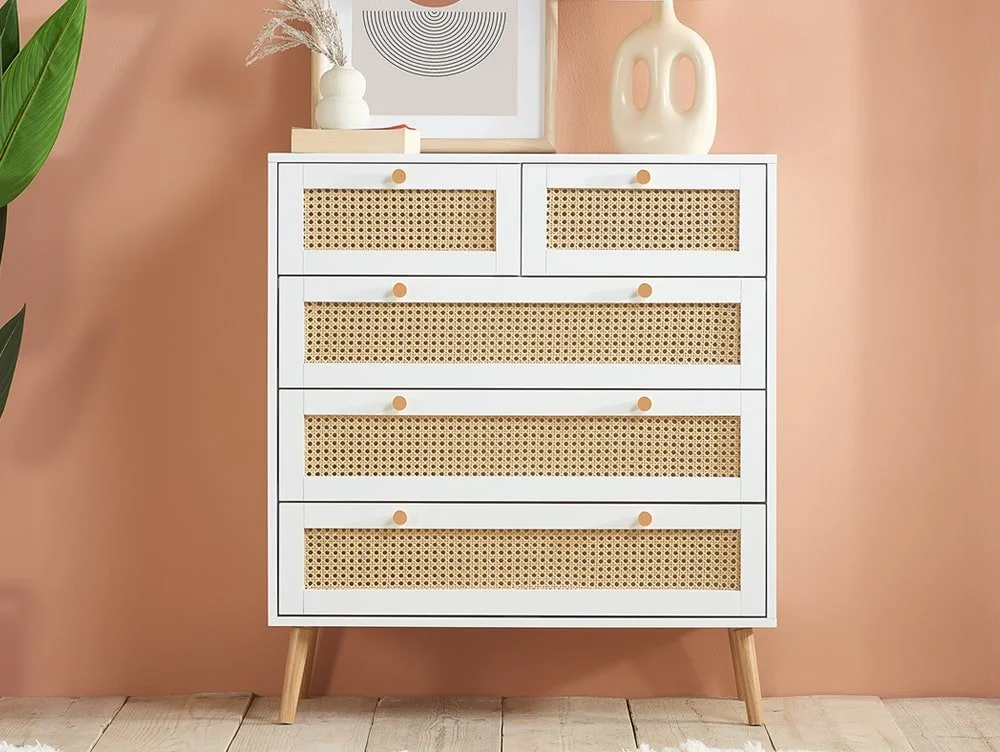 Birlea Furniture & Beds Birlea Croxley Rattan and White 3+2 Drawer Chest of Drawers