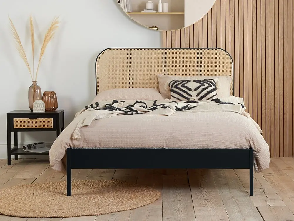 Birlea Furniture & Beds Birlea Margot 4ft6 Double Rattan and Black Wooden Bed Frame