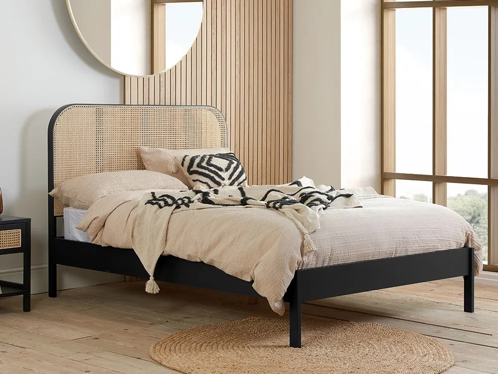 Birlea Furniture & Beds Birlea Margot 4ft6 Double Rattan and Black Wooden Bed Frame