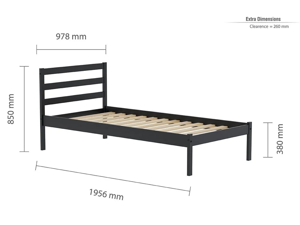 Birlea Furniture & Beds Birlea Luka 3ft Single Black Wooden Bed Frame