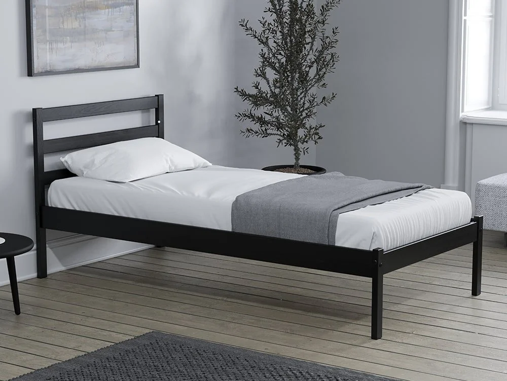 Birlea Furniture & Beds Birlea Luka 3ft Single Black Wooden Bed Frame