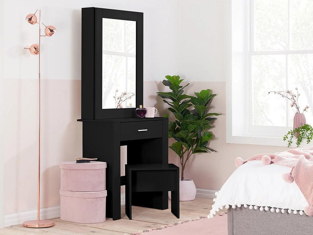 Birlea Furniture & Beds Birlea Evelyn Black 1 Drawer Storage Dressing Table and Stool