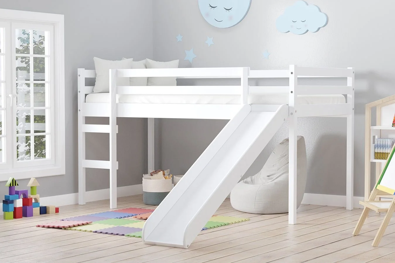 Birlea Furniture & Beds Birlea Frankie 3ft Single White Mid Sleeper Bed Frame with Slide