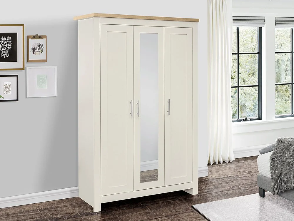 Birlea Furniture & Beds Birlea Highgate Cream and Oak 3 Door Mirrored Wardrobe