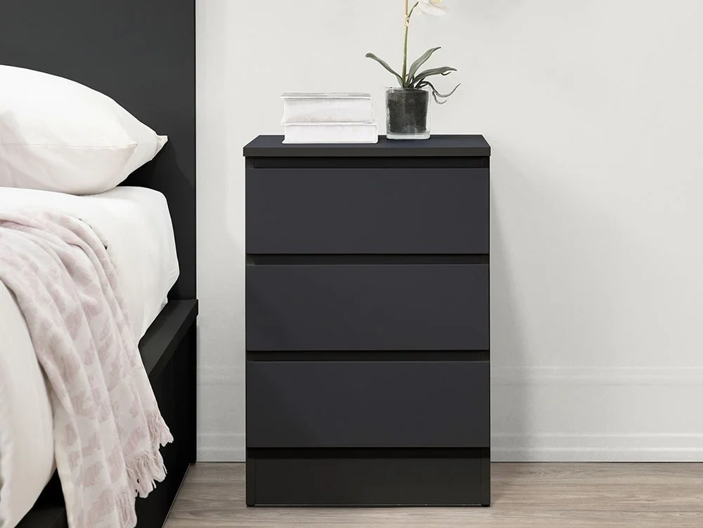 Birlea Furniture & Beds Birlea Oslo Black 3 Drawer Bedside Table