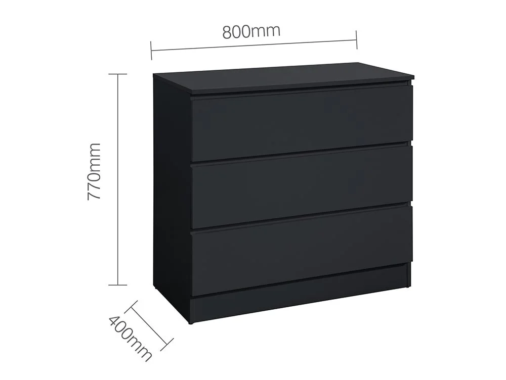 Birlea Furniture & Beds Birlea Oslo Black 3 Drawer Chest of Drawers