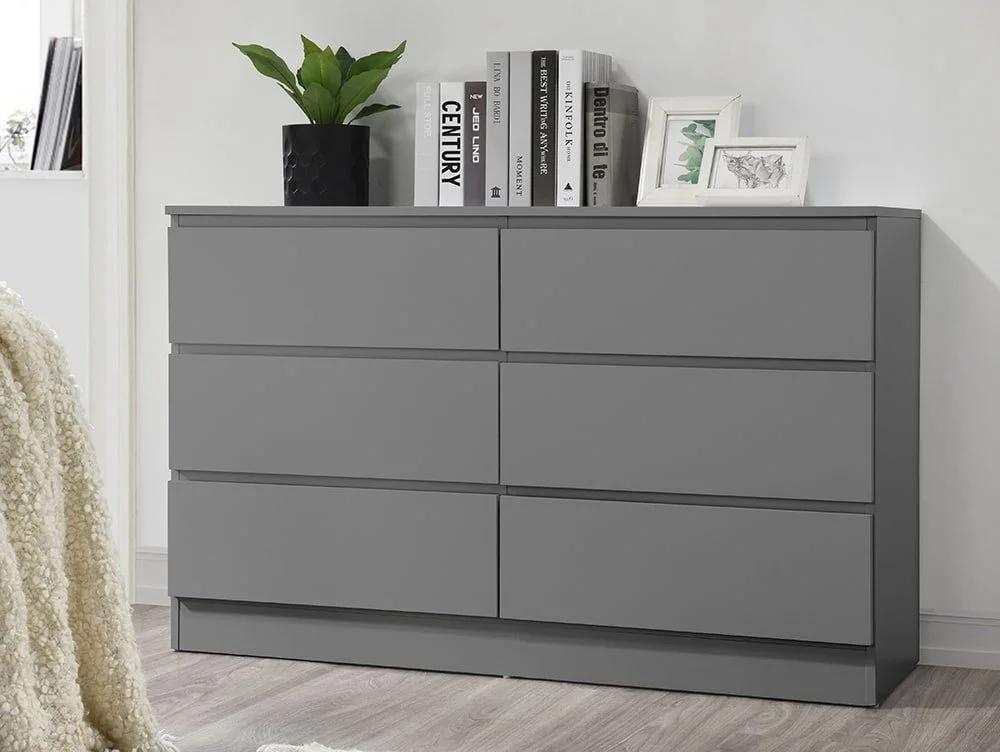 Birlea Furniture & Beds Birlea Oslo Grey 6 Drawer Chest of Drawers