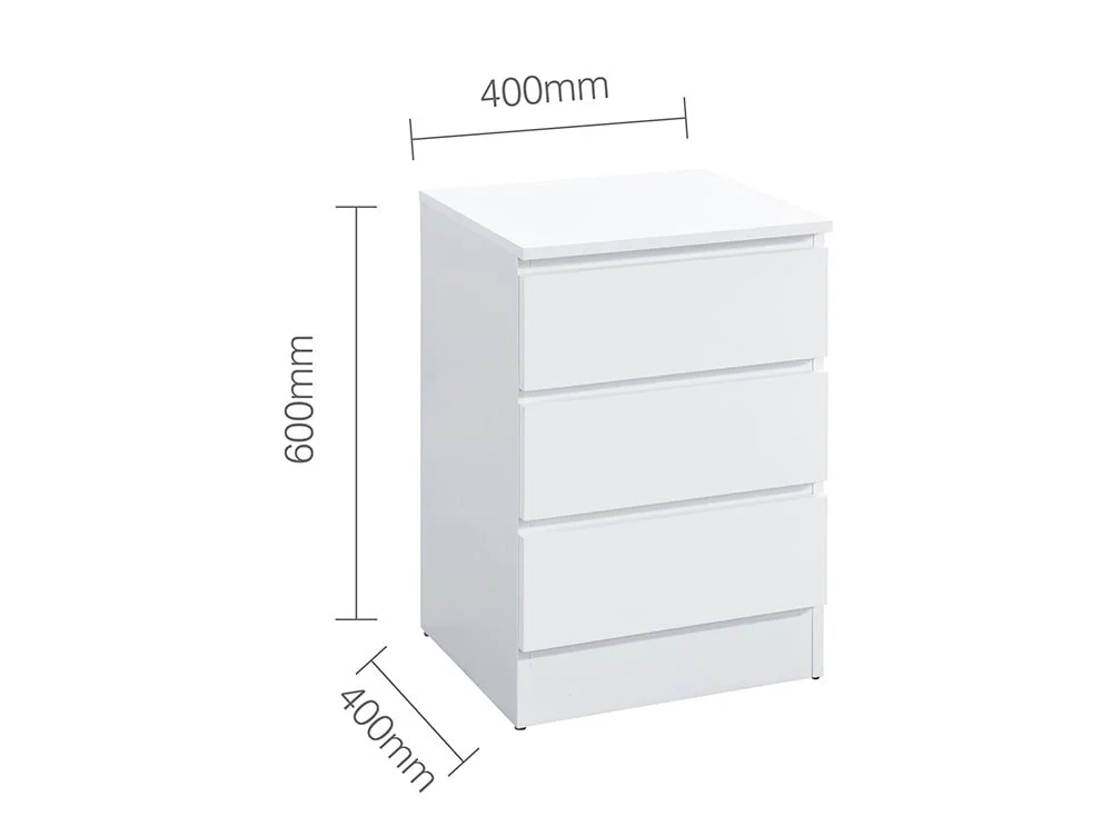 Birlea Furniture & Beds Birlea Oslo White 3 Drawer Bedside Table