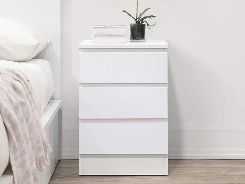 Birlea Furniture & Beds Birlea Oslo White 3 Drawer Bedside Table