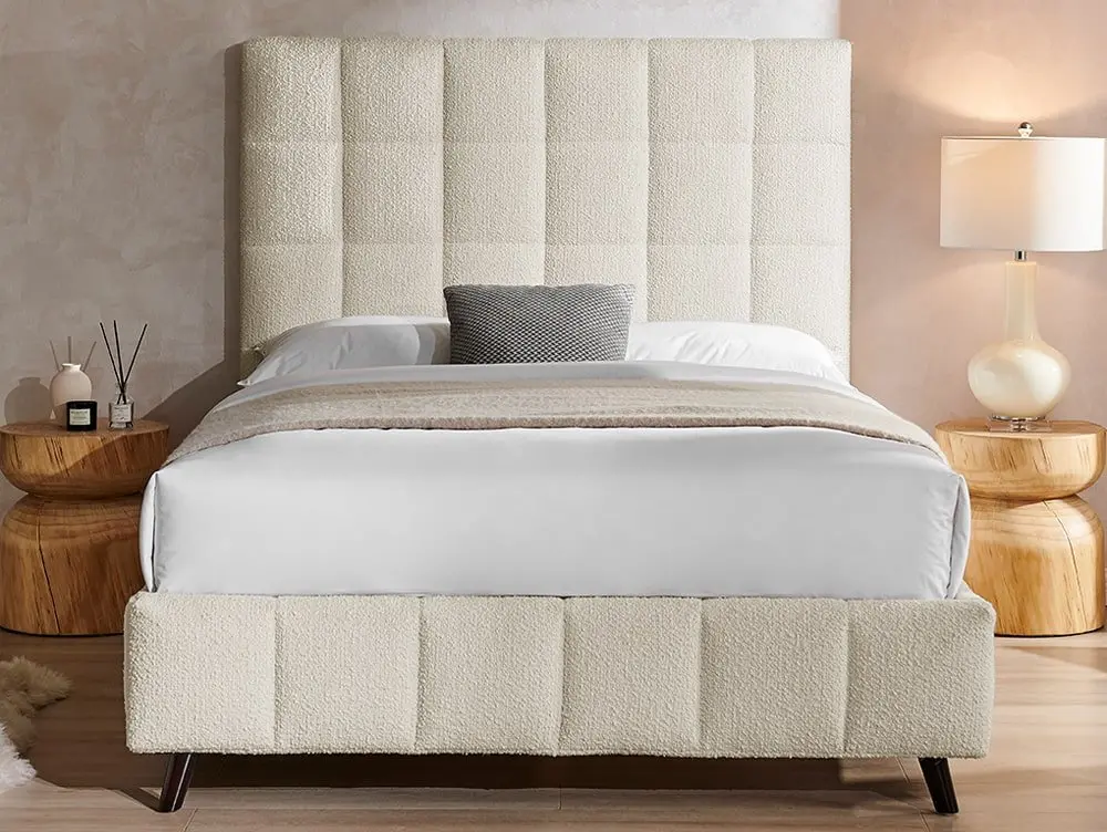 Limelight  Limelight Starla Square 5ft King Size Ivory Boucle Fabric Bed Frame