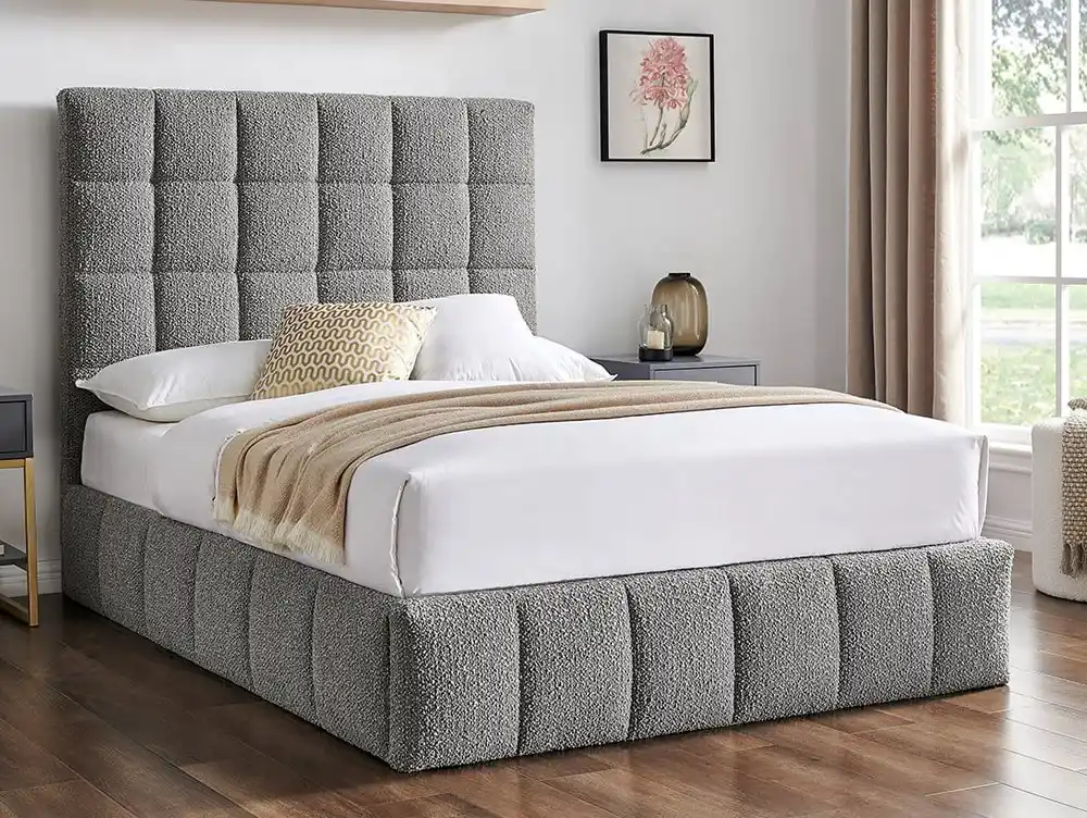 Limelight  Limelight Starla Square 5ft King Size Dove Grey Boucle Fabric Ottoman Bed Frame