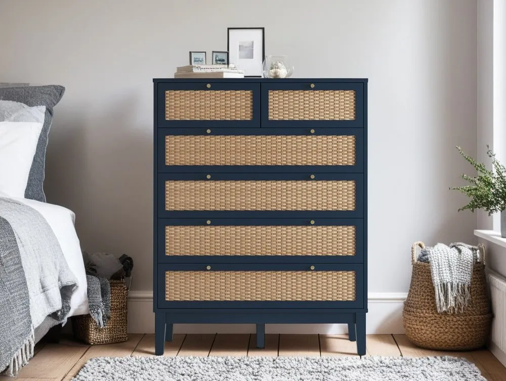 LPD LPD Bordeaux Rattan and Blue 4+2 Drawer Chest of Drawers