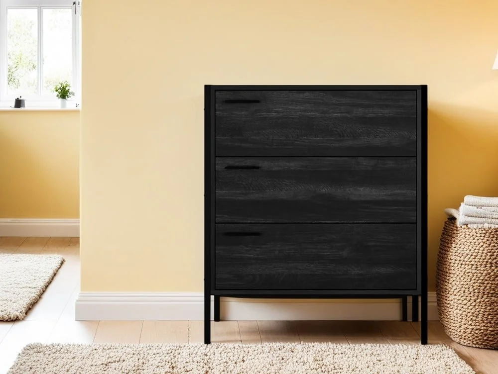 LPD LPD Hoxton Black Wood Effect 3 Drawer Chest of Drawers