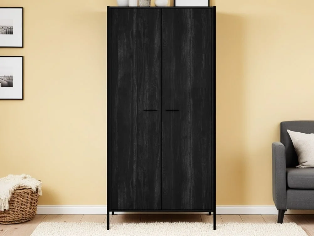 LPD LPD Hoxton Black Wood Effect 2 Door Wardrobe