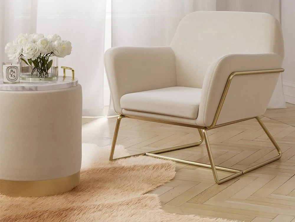 LPD LPD Lara Cream and Gold Fabric Bedroom Stool