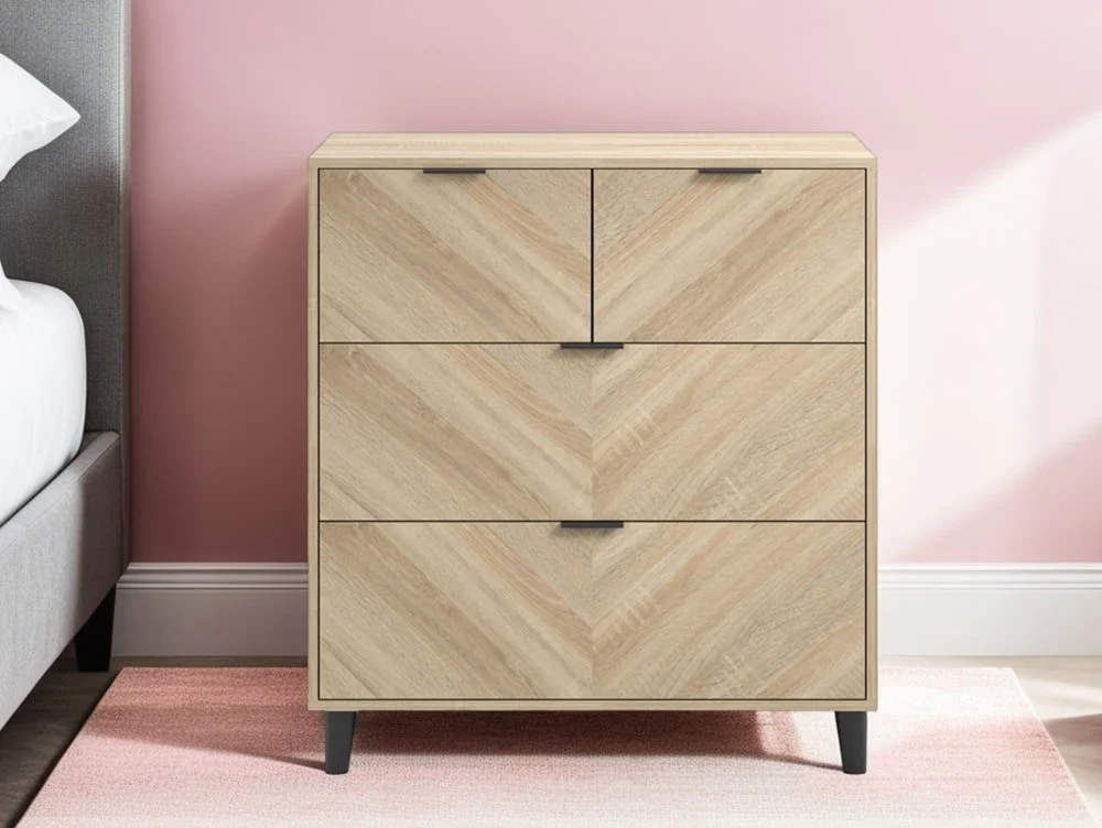 LPD LPD Stockholm Chevron Light Oak 4 Door Chest of Drawers