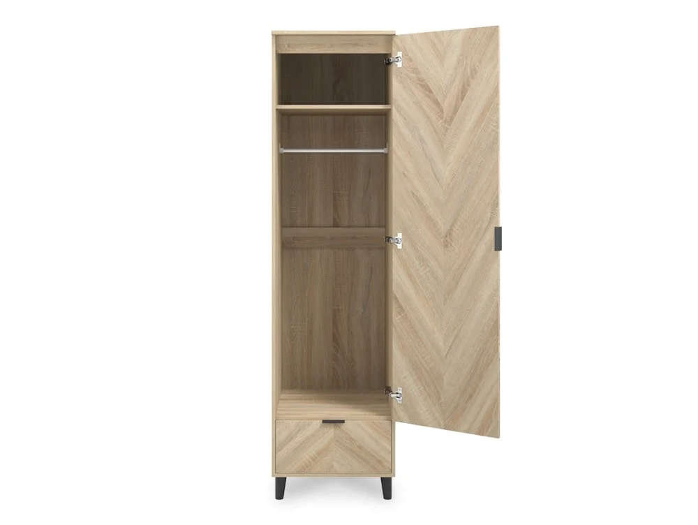 LPD LPD Stockholm Chevron Light Oak 1 Door 1 Drawer Single Wardrobe