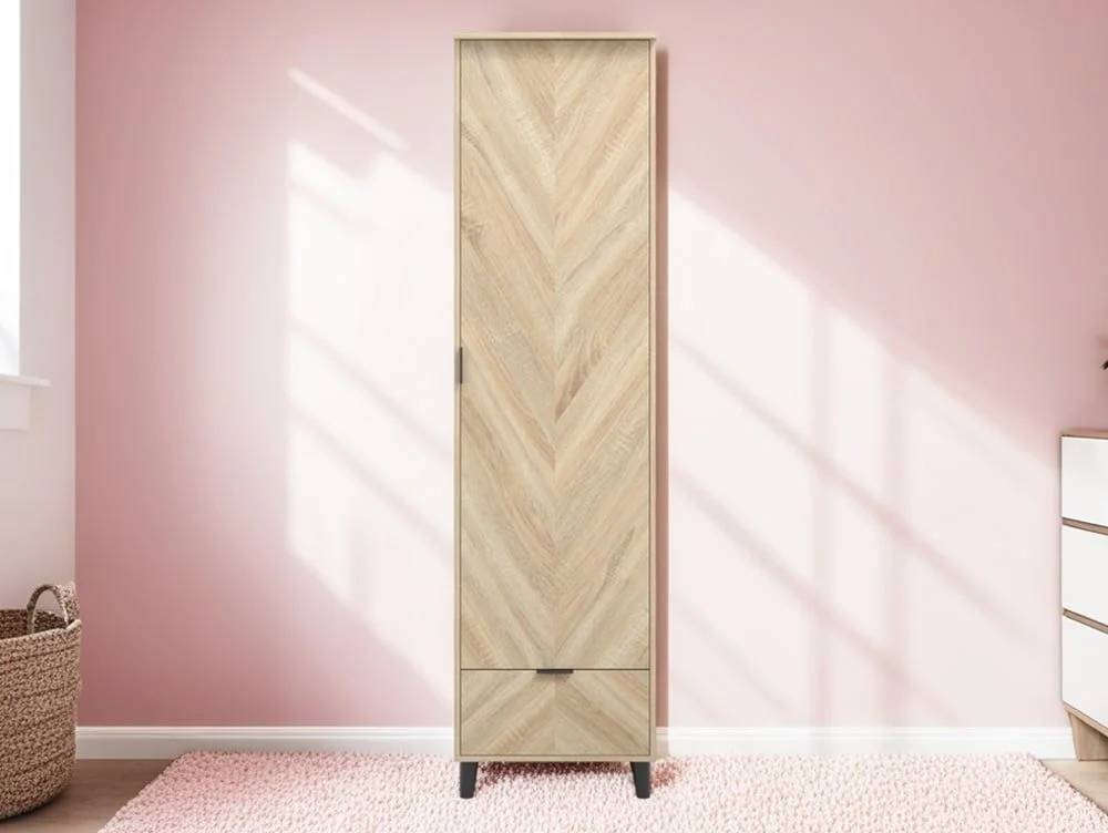 LPD LPD Stockholm Chevron Light Oak 1 Door 1 Drawer Single Wardrobe