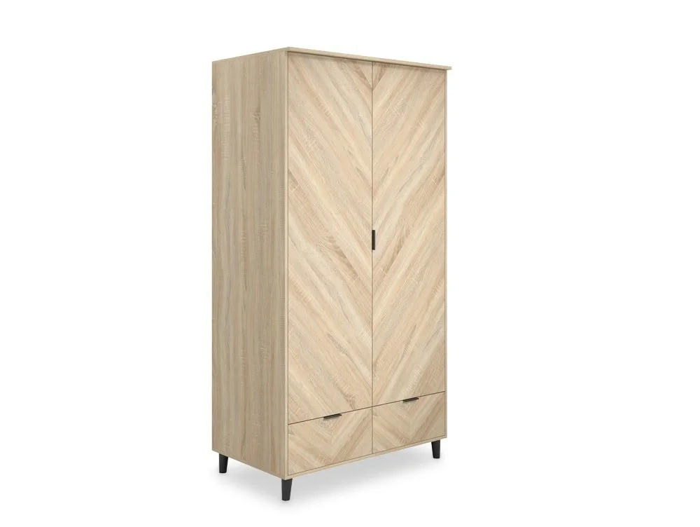 LPD LPD Stockholm Chevron Light Oak 2 Door 2 Drawer Double Wardrobe