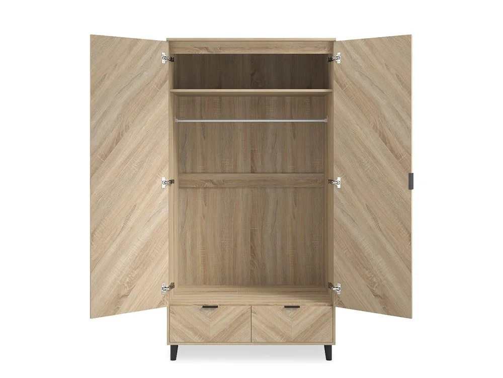 LPD LPD Stockholm Chevron Light Oak 2 Door 2 Drawer Double Wardrobe