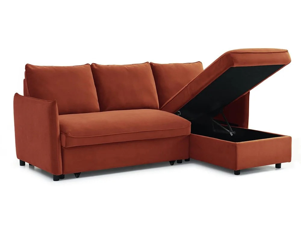 Kyoto Kyoto Blaire Burnt Orange Velvet Corner Sofa Bed