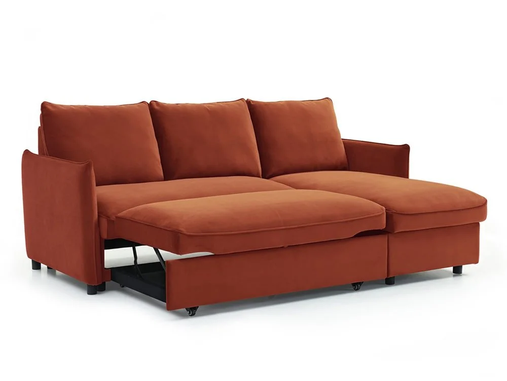 Kyoto Kyoto Blaire Burnt Orange Velvet Corner Sofa Bed