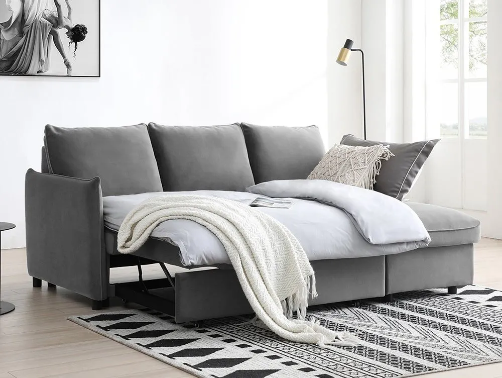 Kyoto Kyoto Blaire Grey Velvet Corner Sofa Bed