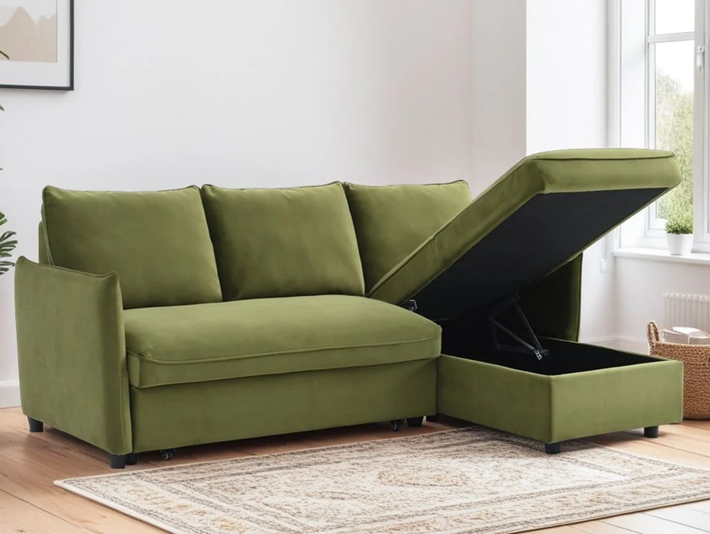 Kyoto Kyoto Blaire Olive Velvet Corner Sofa Bed