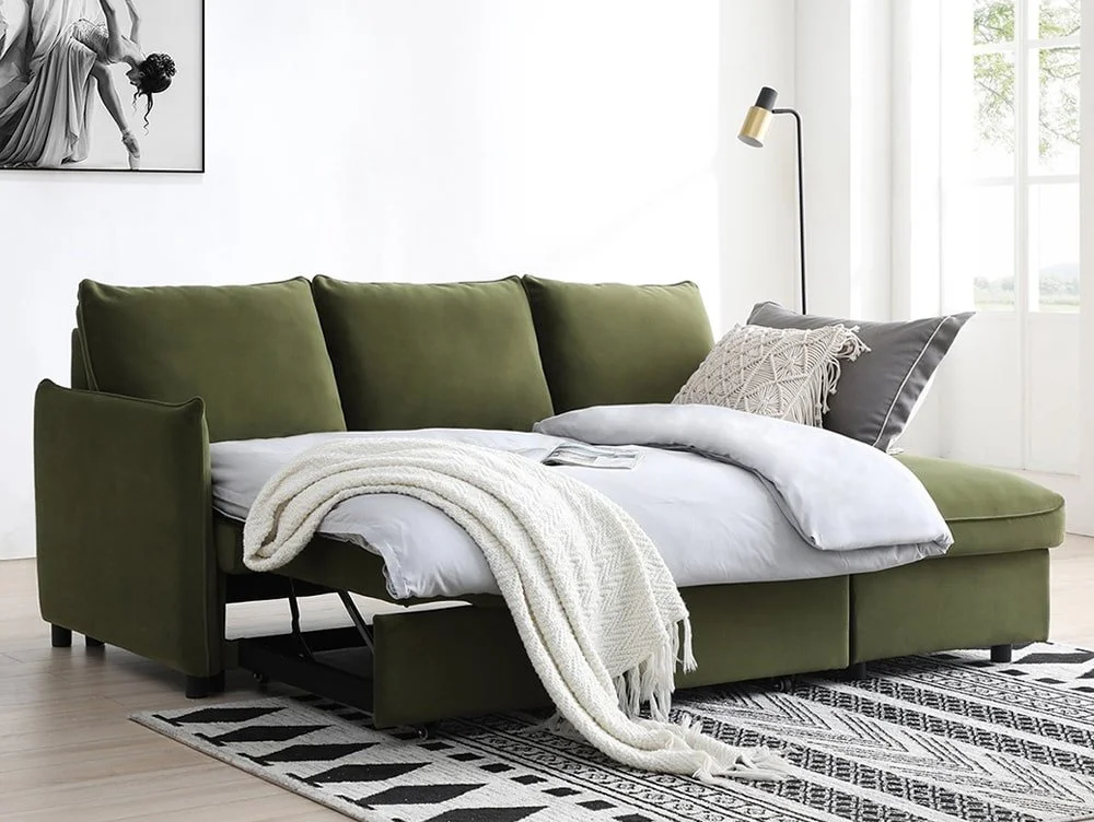 Kyoto Kyoto Blaire Olive Velvet Corner Sofa Bed