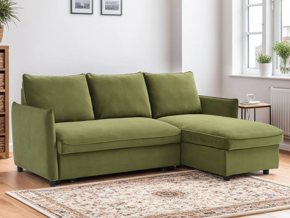 Kyoto Kyoto Blaire Olive Velvet Corner Sofa Bed