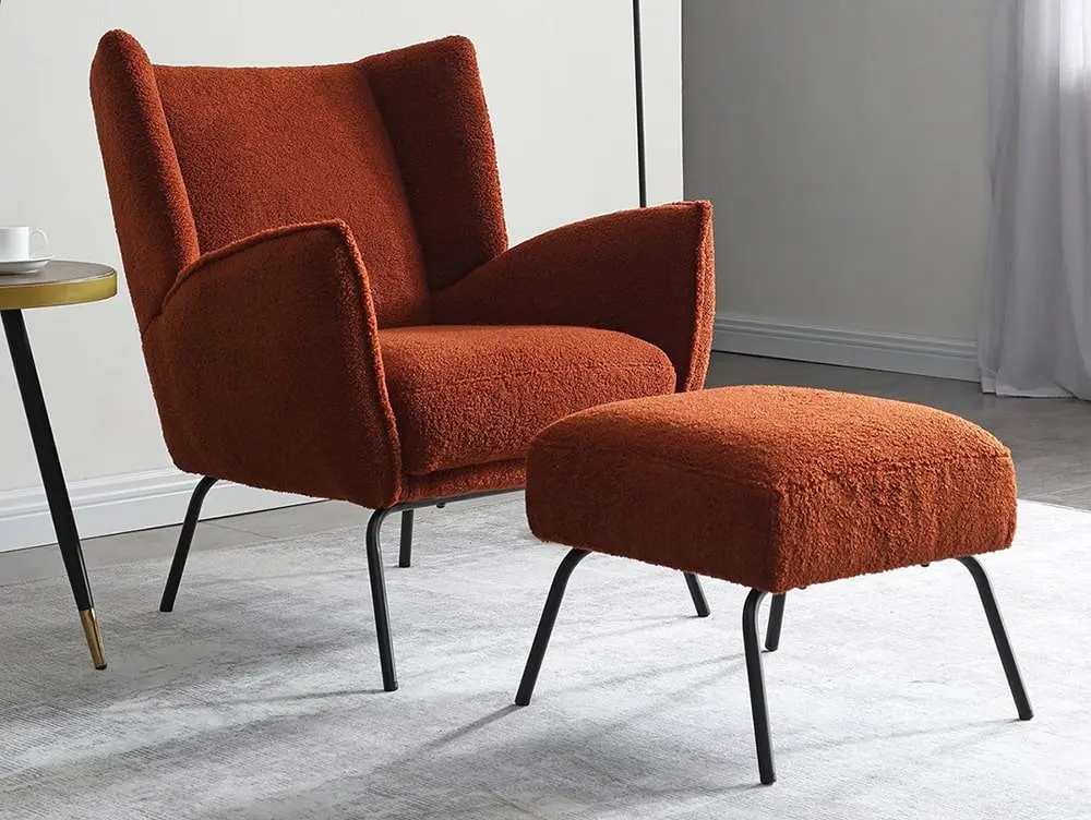 Kyoto Kyoto Zane Burnt Orange Boucle Accent Chair and Footstool