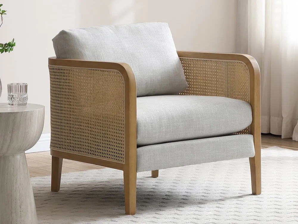 Kyoto Kyoto Mabel Rattan and Grey Fabric Accent Chair