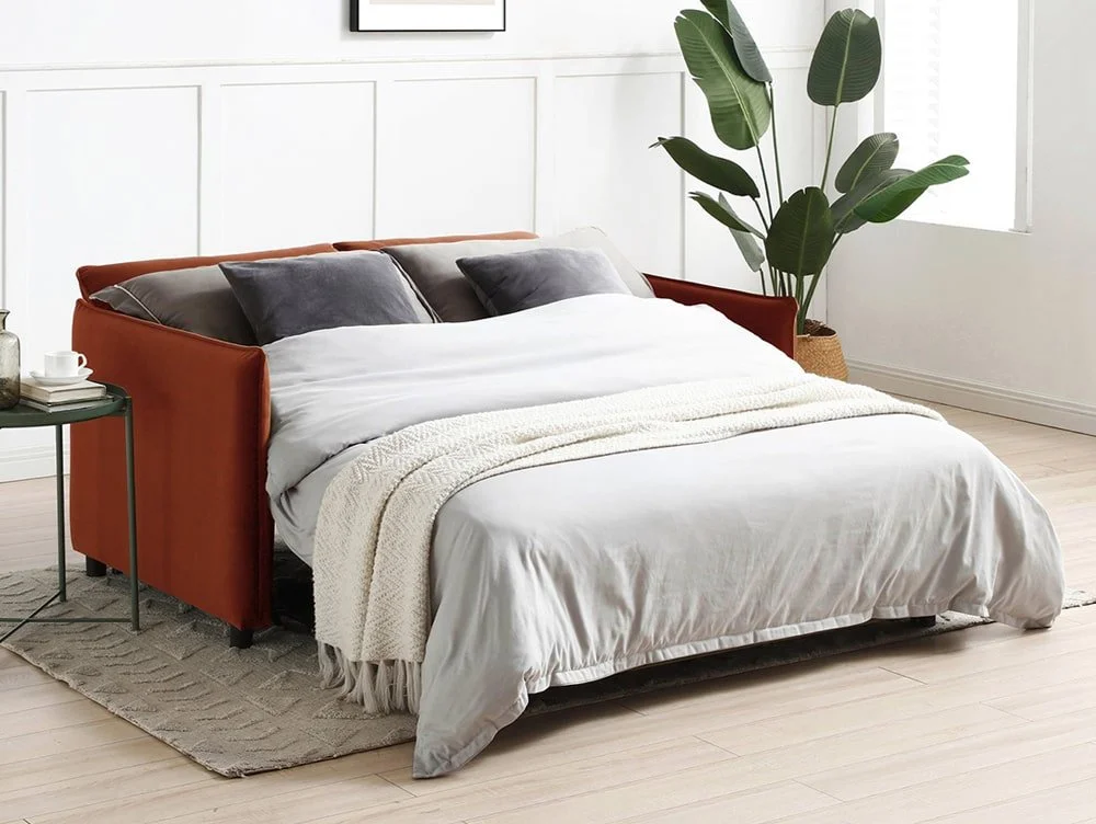 Kyoto Kyoto Blaire Burnt Orange Velvet Sofa Bed