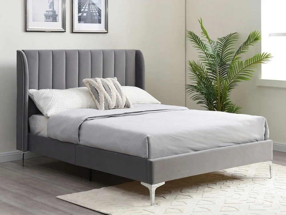 Kyoto Kyoto Avery 4ft6 Double Grey Velvet Bed Frame