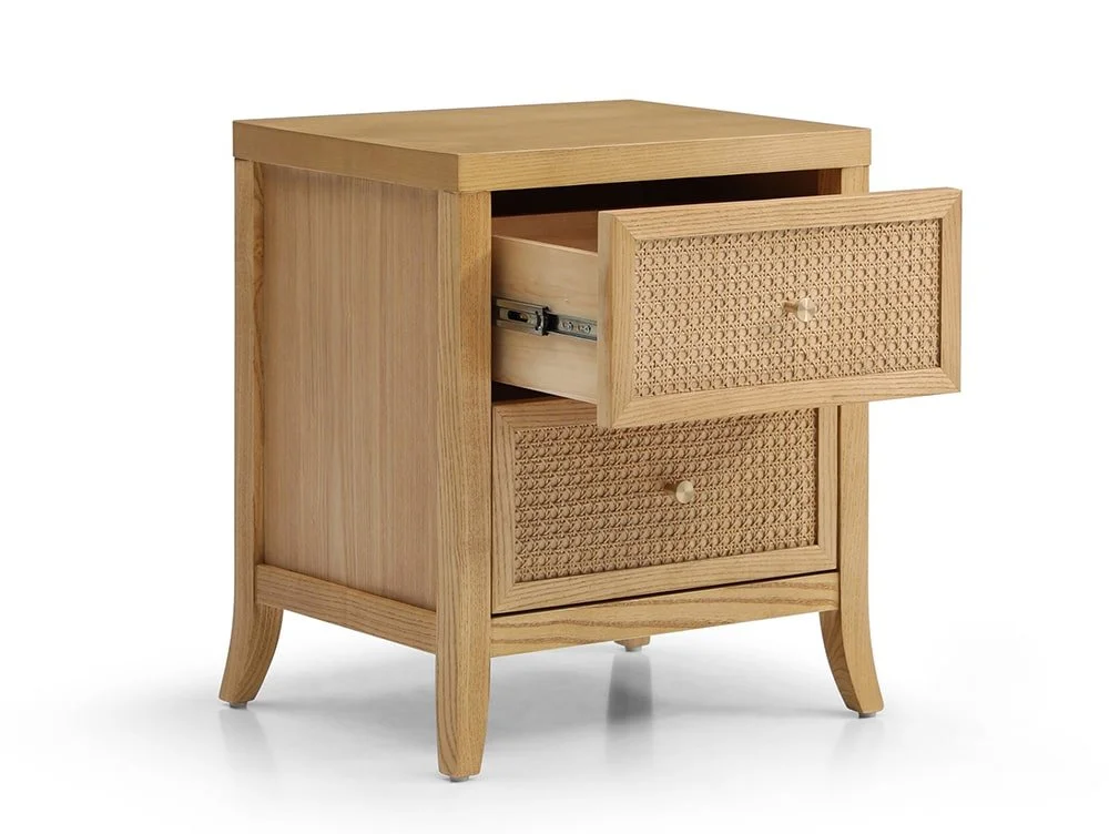 Kyoto Kyoto Zach Rattan and Oak 2 Drawer Bedside Table