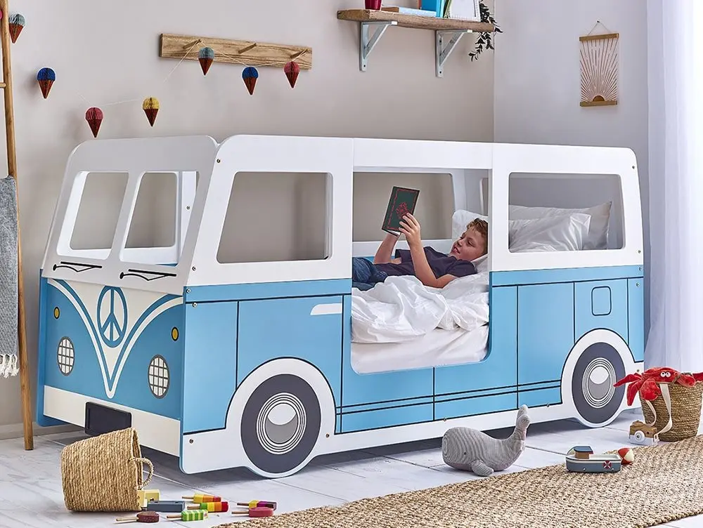 Julian Bowen Julian Bowen Campervan 3ft Single White and Blue Wooden Bed Frame