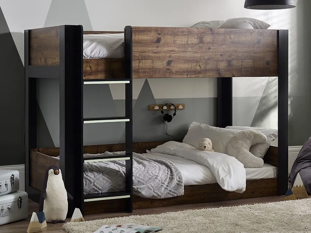 Julian Bowen Julian Bowen Solomon 3ft Single Black and Rustic Effect Wooden Bunk Bed Frame