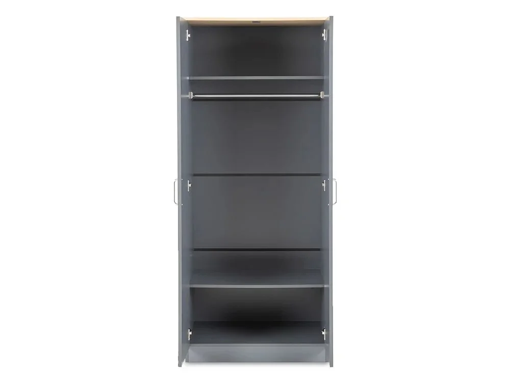 Seconique Clearance - Seconique Portland Grey and Oak 2 Door Double Wardrobe