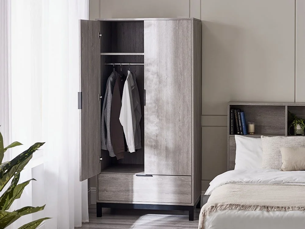 Julian Bowen Julian Bowen Bali Grey Oak 2 Door 1 Drawer Wardrobe