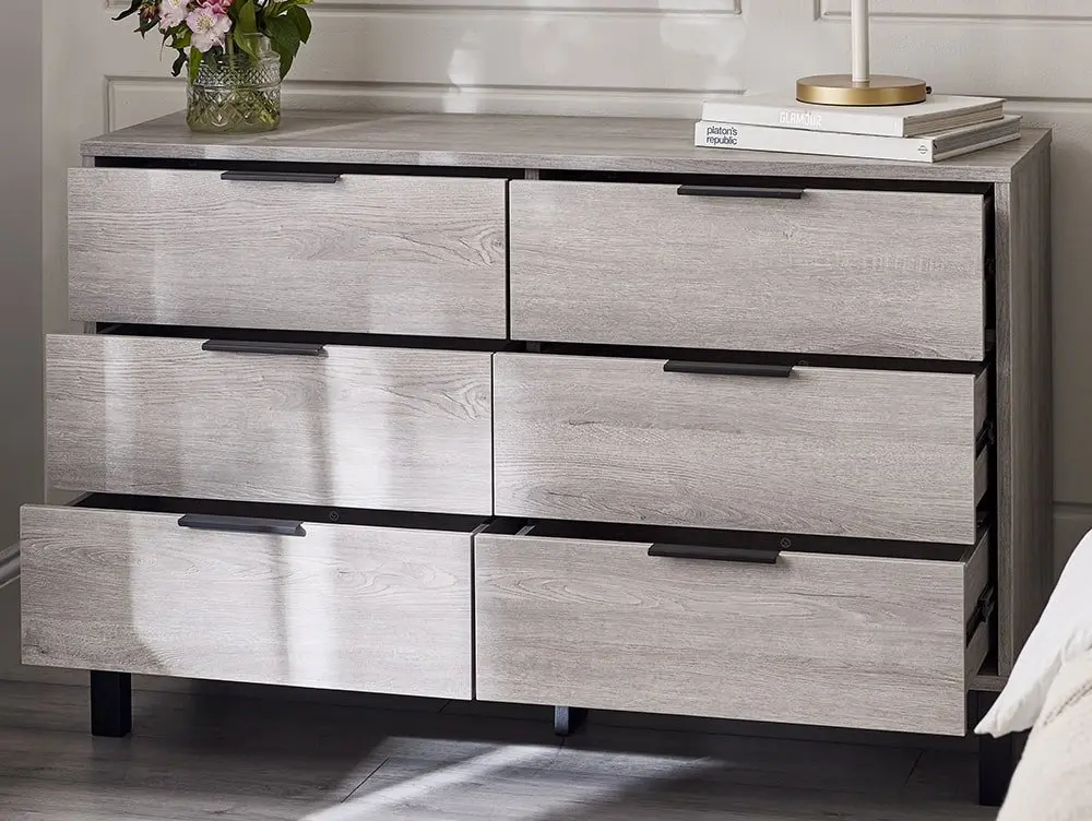 Julian Bowen Julian Bowen Bali Grey Oak 6 Drawer Wide Chest of Drawers