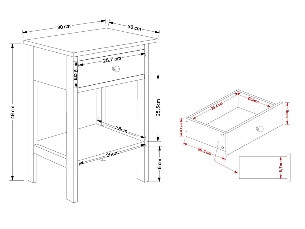 Core Products Core Options Shaker Blue 1 Drawer Petite Bedside Table