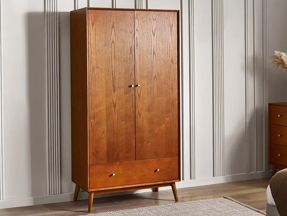 Julian Bowen Julian Bowen Lowry Cherry Ash 2 Door 1 Drawer Wardrobe