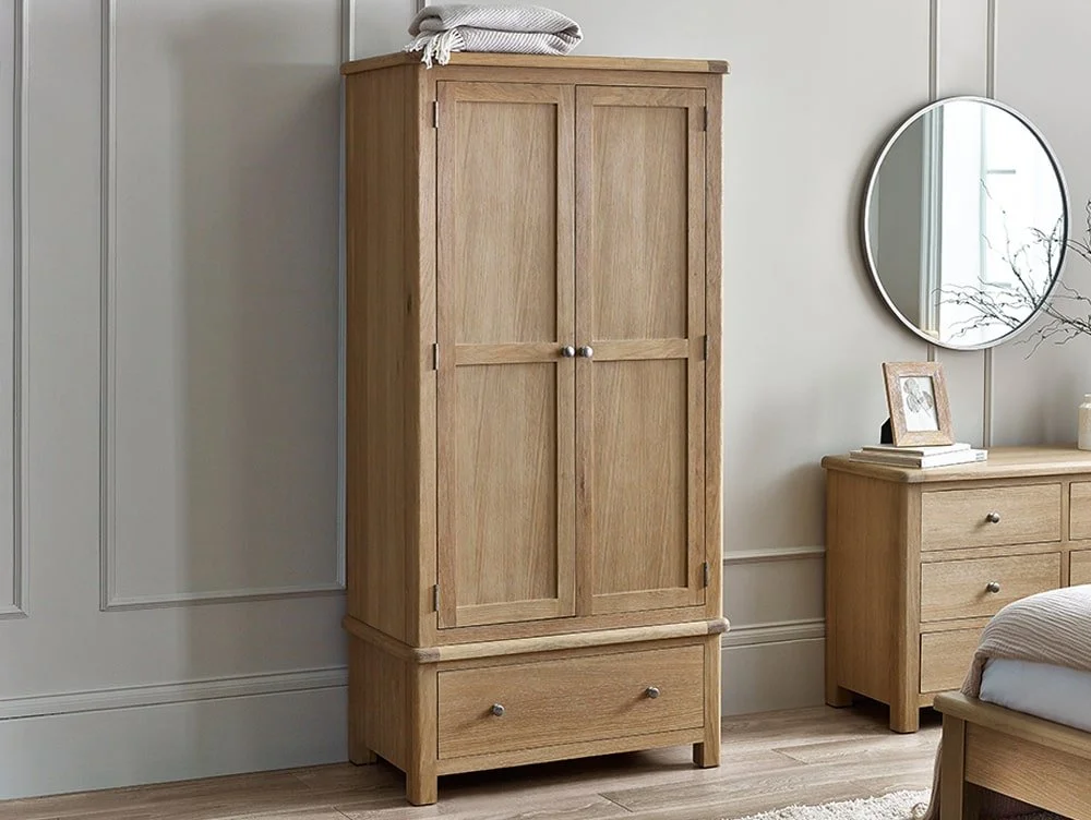 Julian Bowen Julian Bowen Memphis Limed Oak 2 Door 1 Drawer Wardrobe