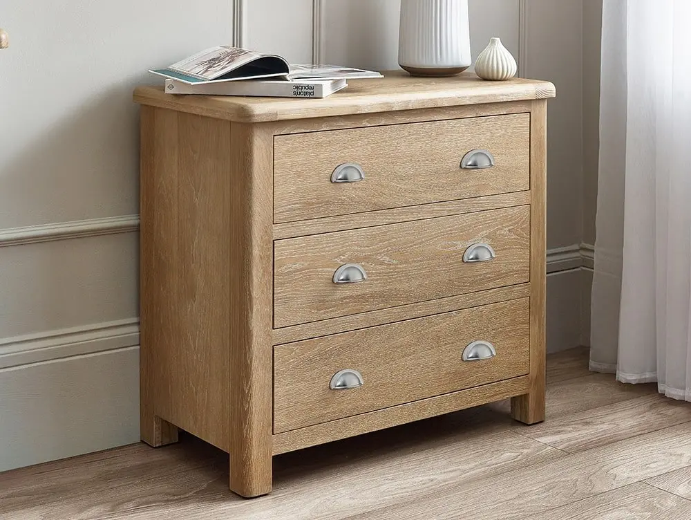 Julian Bowen Julian Bowen Memphis Limed Oak 3 Drawer Chest of Drawers