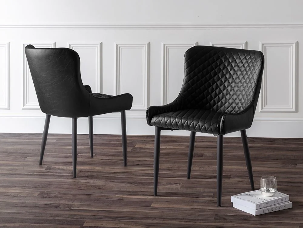 Julian Bowen Julian Bowen Luxe Set of 2 Black Faux Leather Dining Chairs