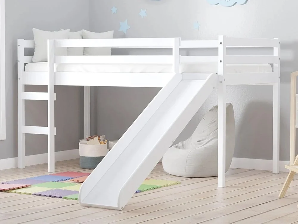 Birlea Furniture & Beds Birlea Frankie 3ft Single White Mid Sleeper Bed Frame with Slide