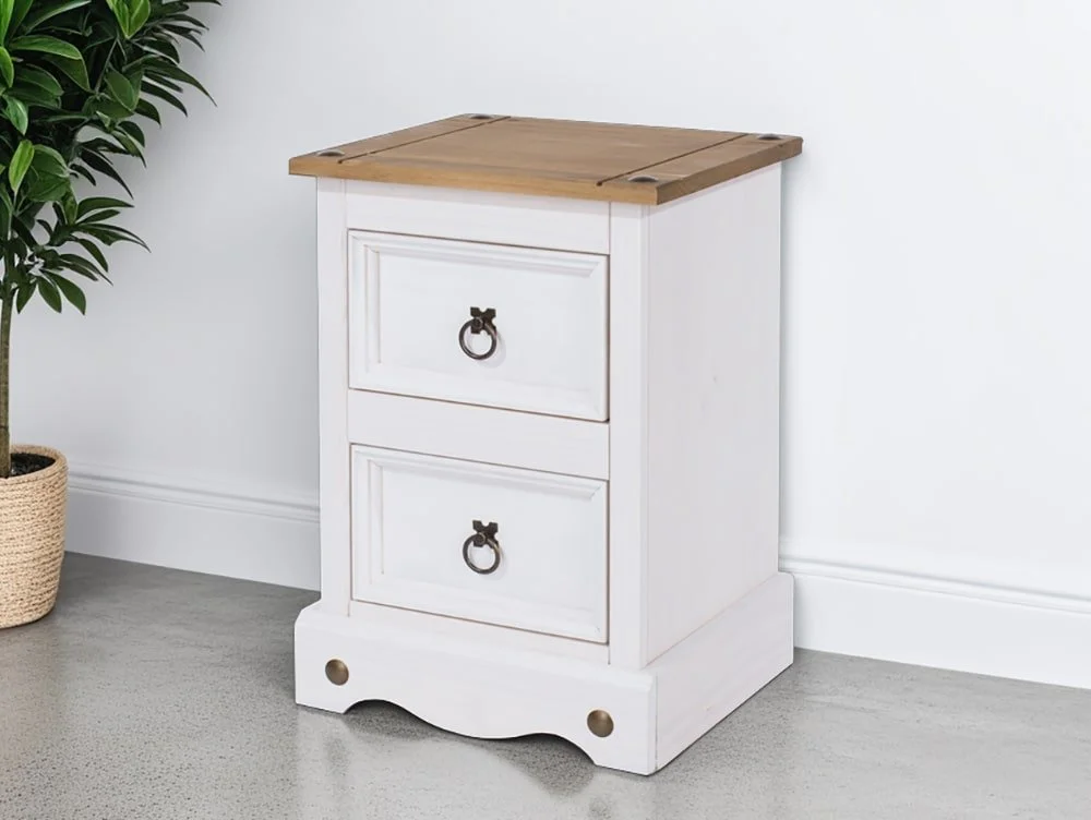 Core Products Core Corona White and Pine 2 Drawer Petite Bedside Table