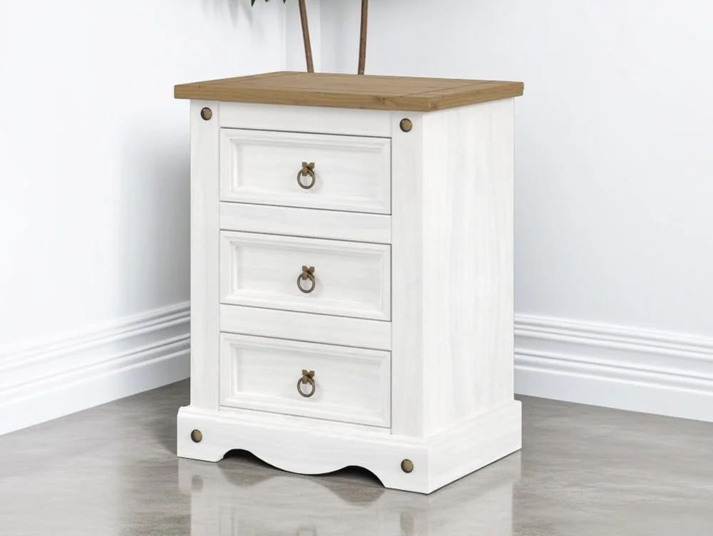 Core Products Core Corona White and Pine 3 Drawer Bedside Table